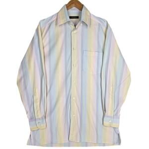 ERMENEGILDO ZEGNA PASTEL STRIPE BUTTON‑UP SHIRT – MADE IN ITALY – SIZE MEDIUM